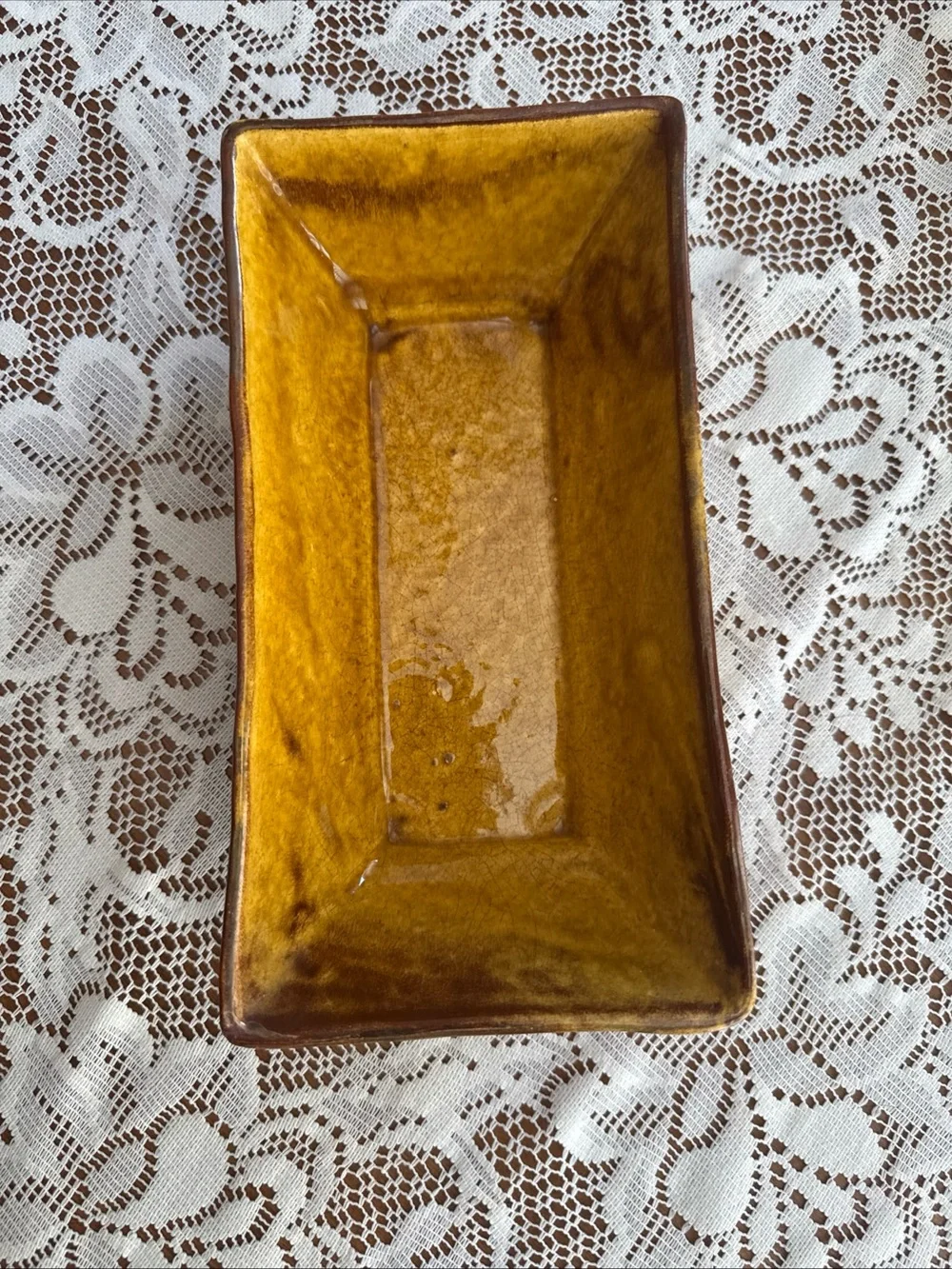 Vintage 103 USA Pottery Planter Mustard Yellow Footed MCM Raised Foliage 9.5”